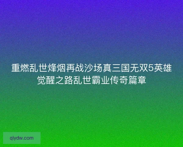重燃乱世烽烟再战沙场真三国无双5英雄觉醒之路乱世霸业传奇篇章